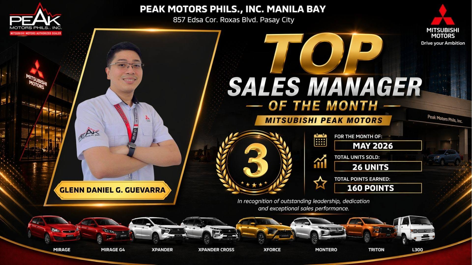 Glenn Guevarra Top Sales Manager award for May 2026